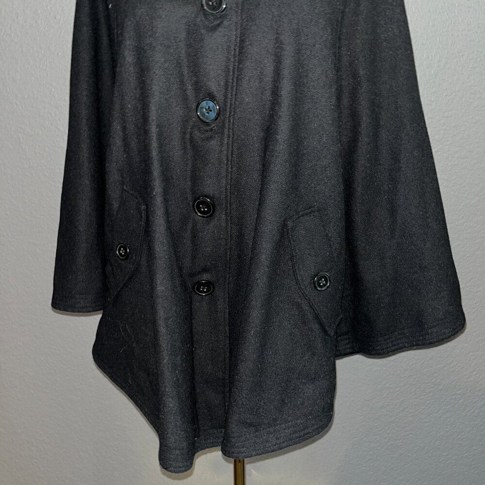 SANDRO STUDIO PARISIAN BLACK WOOL BLEND CAP CAPULET BUTTON FRONT TOPPER  L - Picture 5 of 11